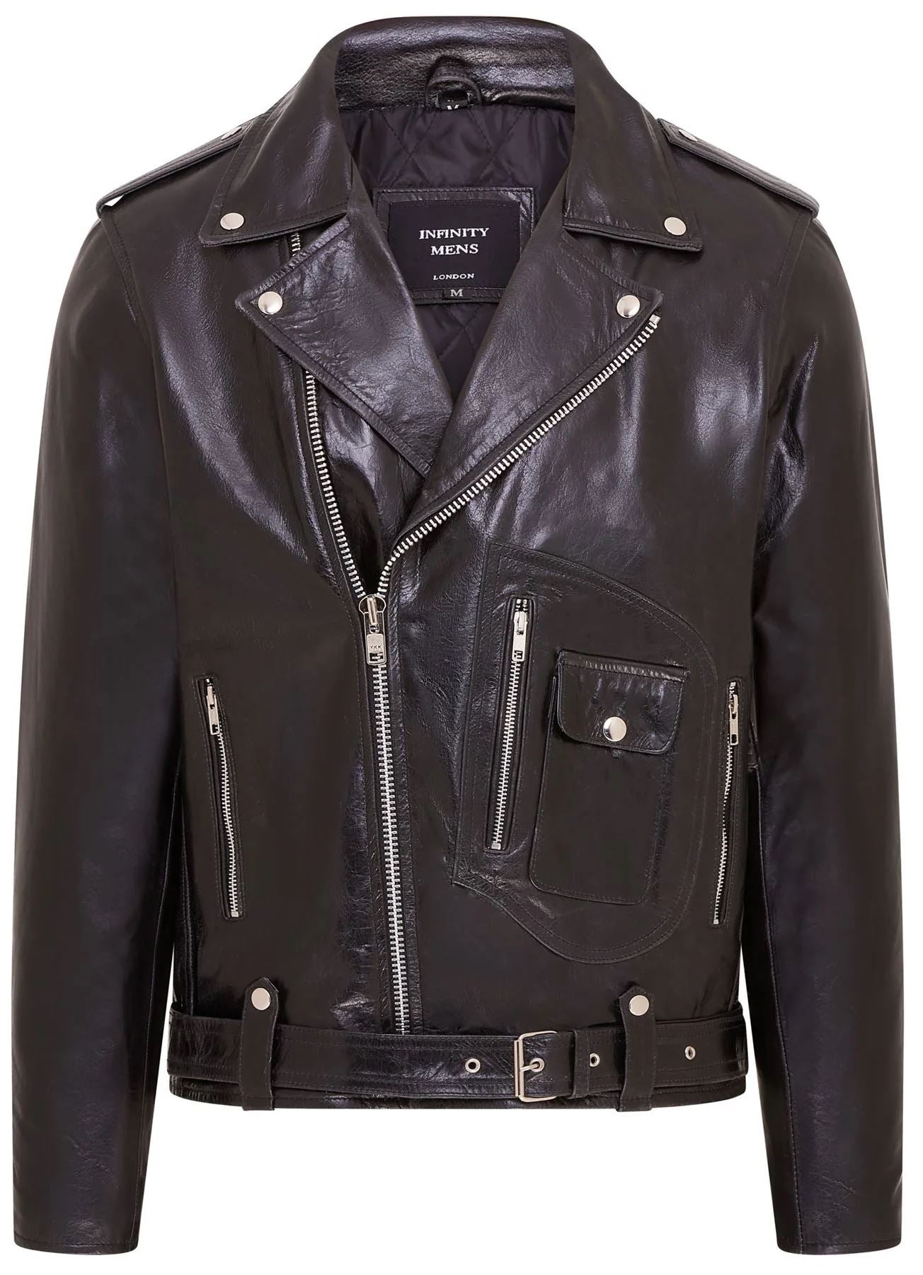 Men's Cow Hide Biker Brando Cross Zip Leather Jacket