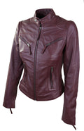 Ladies Women Genuine Real Leather Slim Fit Navy Biker Jacket - Knighthood Store
