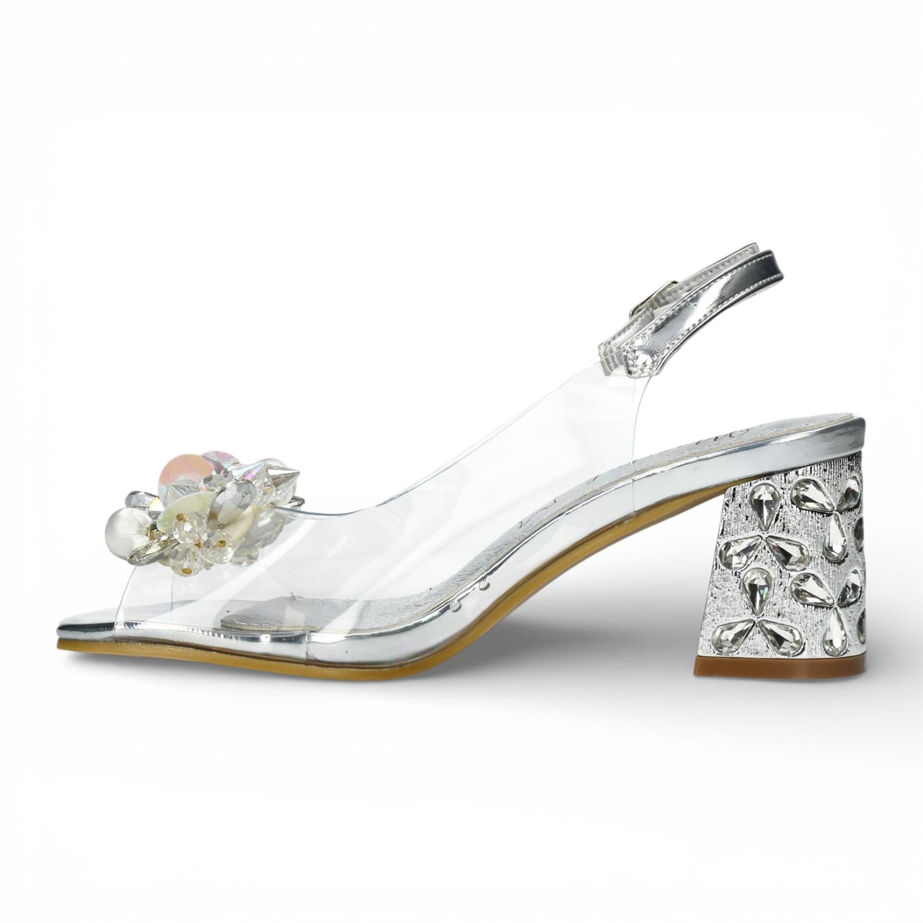 Marlene 12 - Women’s Clear Silver Block Heel Sandals