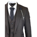 Mens 3 Piece Check Suit Tweed Black Brown Tailored Fit Wedding Peaky Classic - Knighthood Store