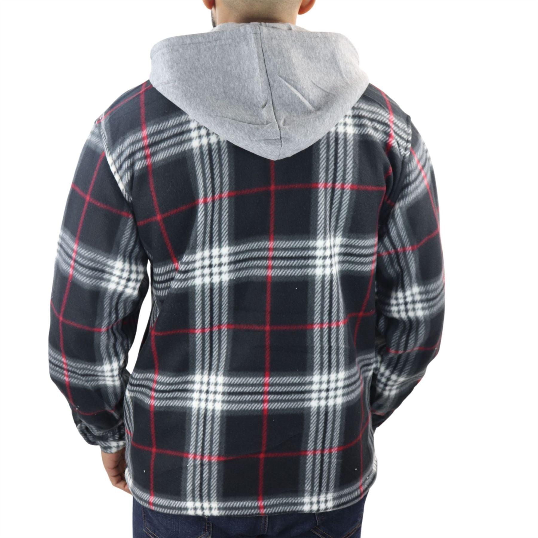 Men's Jumper Thermal Fleece Fur Lined Lumberjack Removable Hooded Buttoned Check Winter Shirt - Knighthood Store