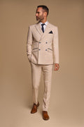 Men's Suit 2 Piece Beige Double Breasted Tailored Fit - Knighthood Store