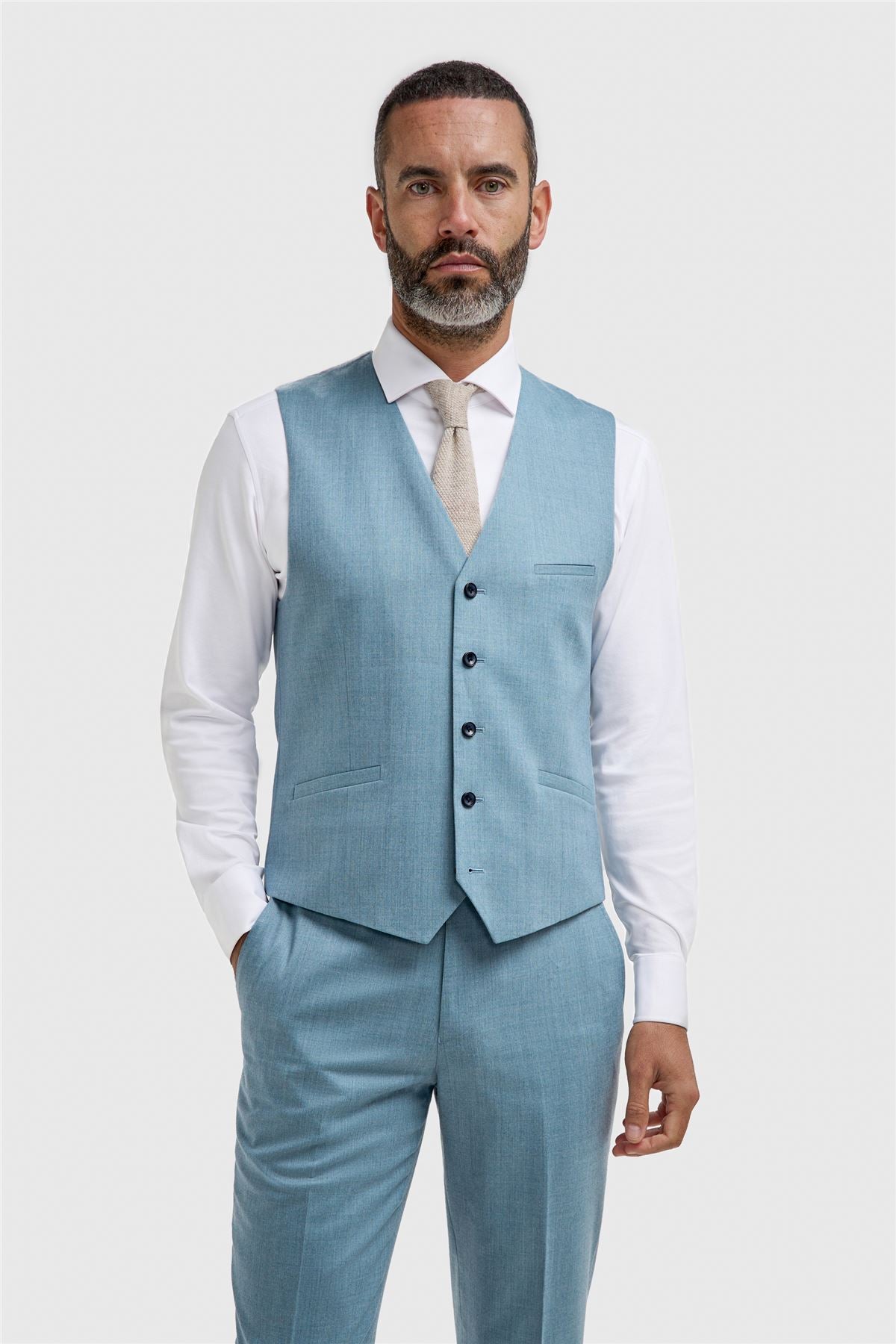 James - Men's Light Blue 3 Piece Textured Suit