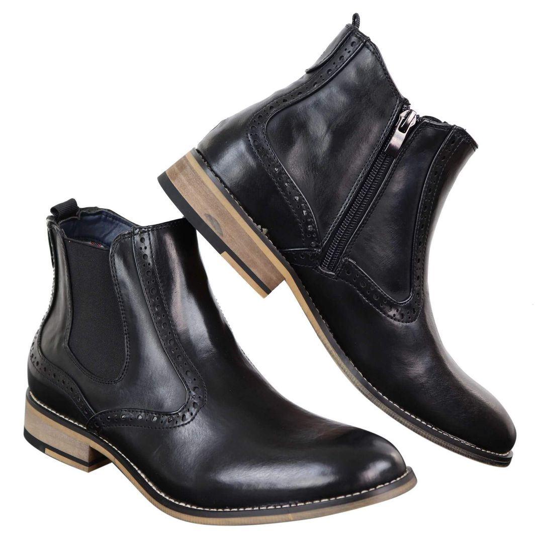 Mens Brogue Boots Zip Slip On 1920s Classic Retro Gatsby Blinders Leather - Knighthood Store