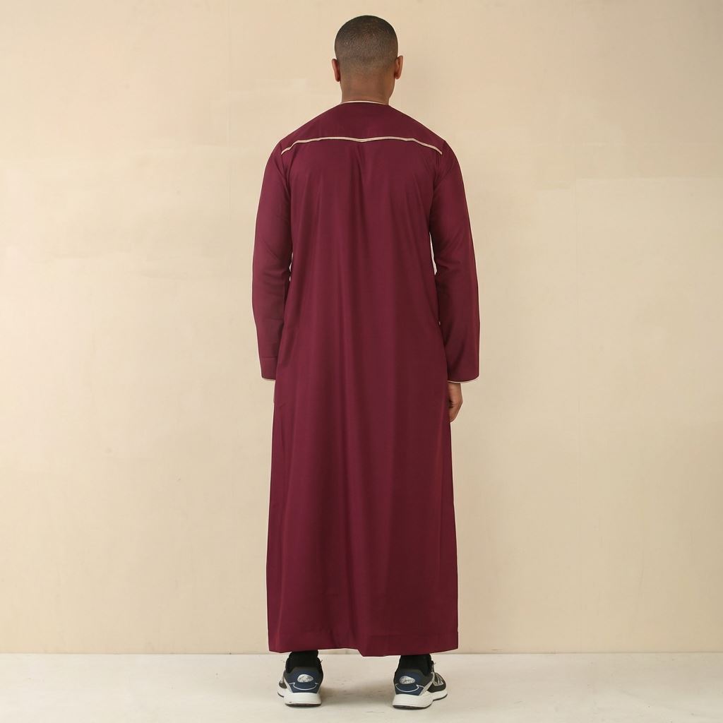 TT-003 - Men's Wine Emirati Omani Tassel Embroidery Thobe
