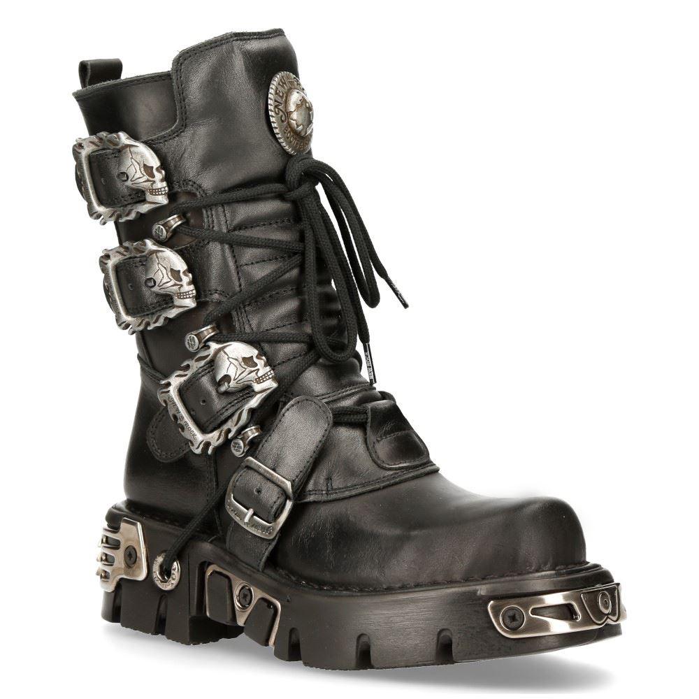 New Rock 391 S1 Reactor Boots Goth Metallic All Sizes Unisex Black Calf Length - Knighthood Store