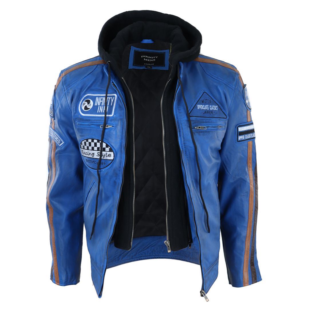 Men's Hooded Zipped Biker Leather Jacket | Infinity