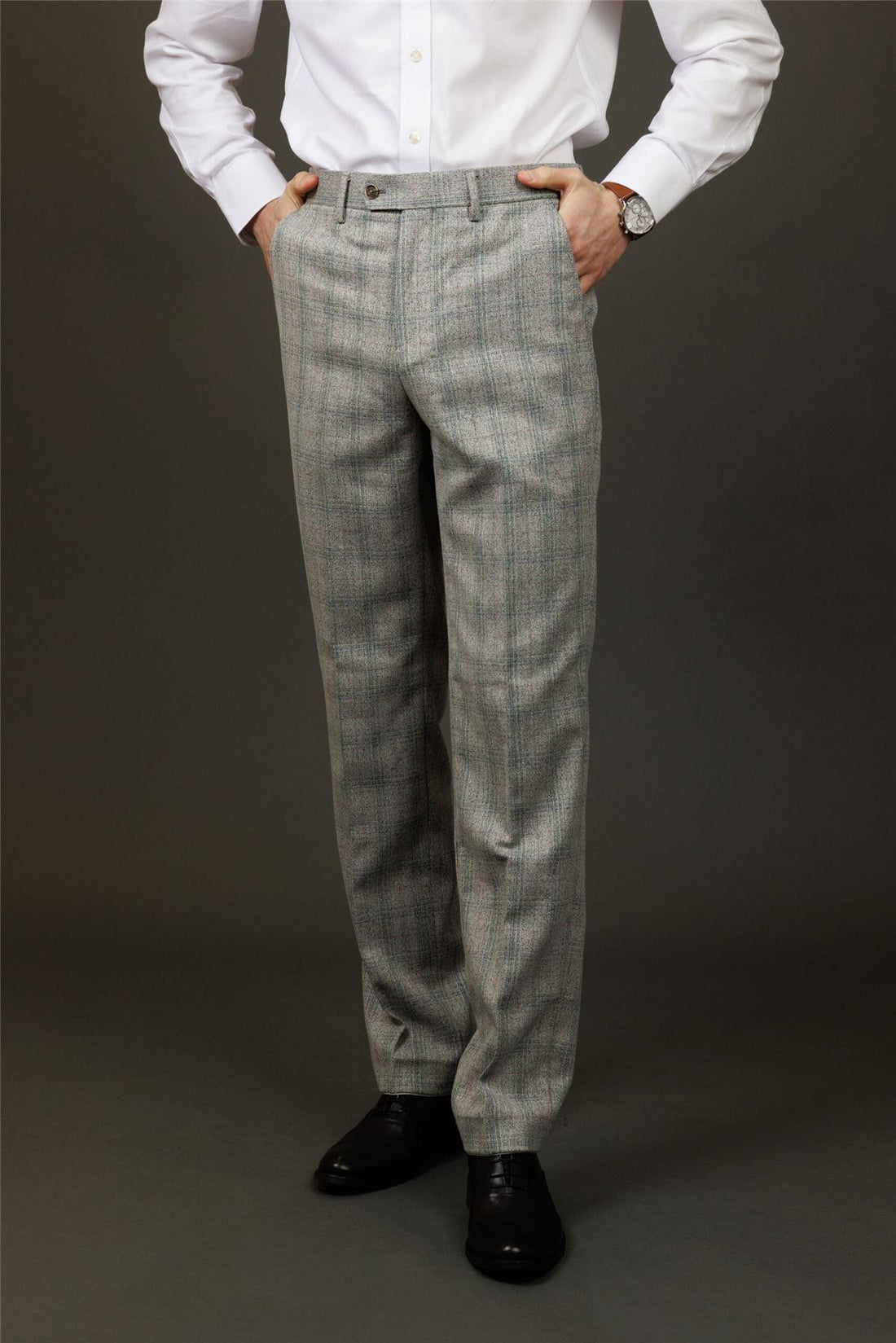 Men's Trousers Grey Checked Formal Pants - Knighthood Store