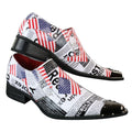 Mens Metal Toe Cowboy Western Pointed US Flag White Fancy Riding Shoes Slip On - Knighthood Store