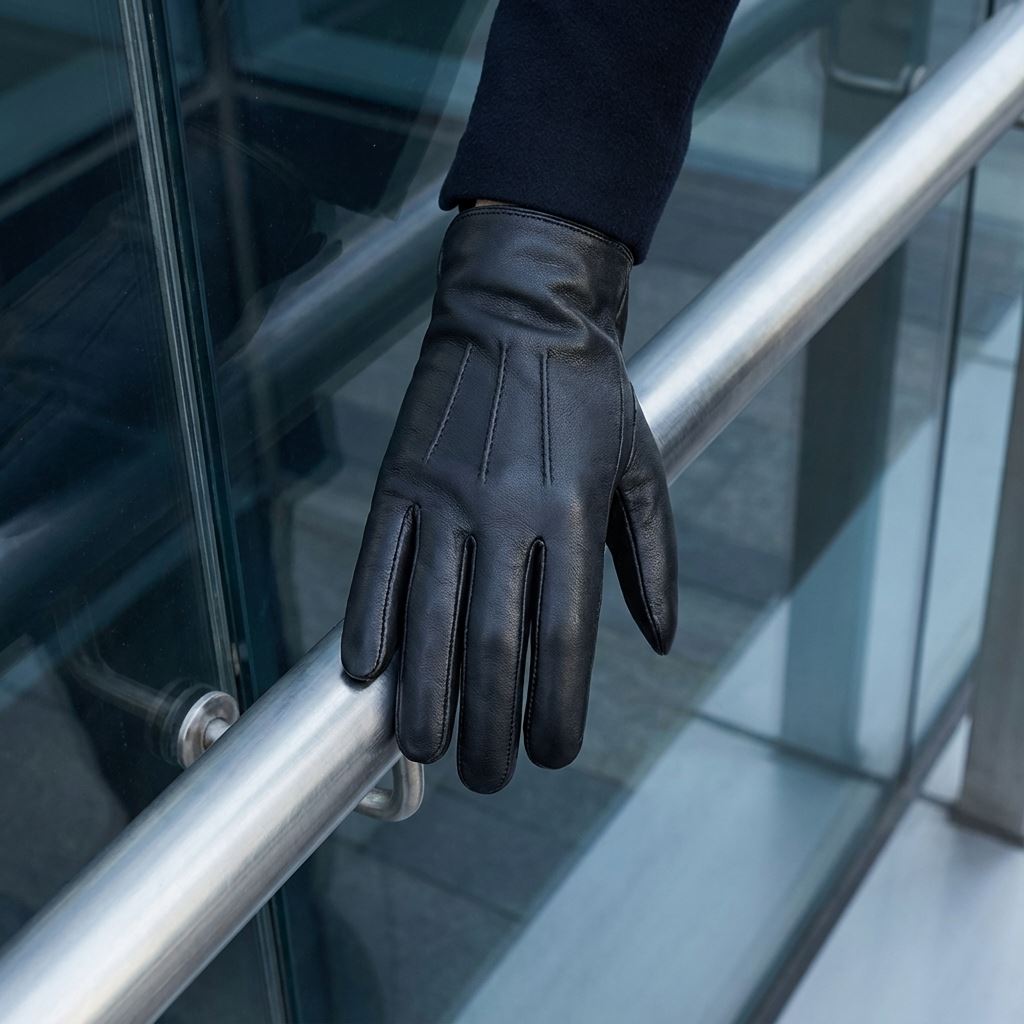 Men's Leather Wool Lined Elastic Wrist Gloves