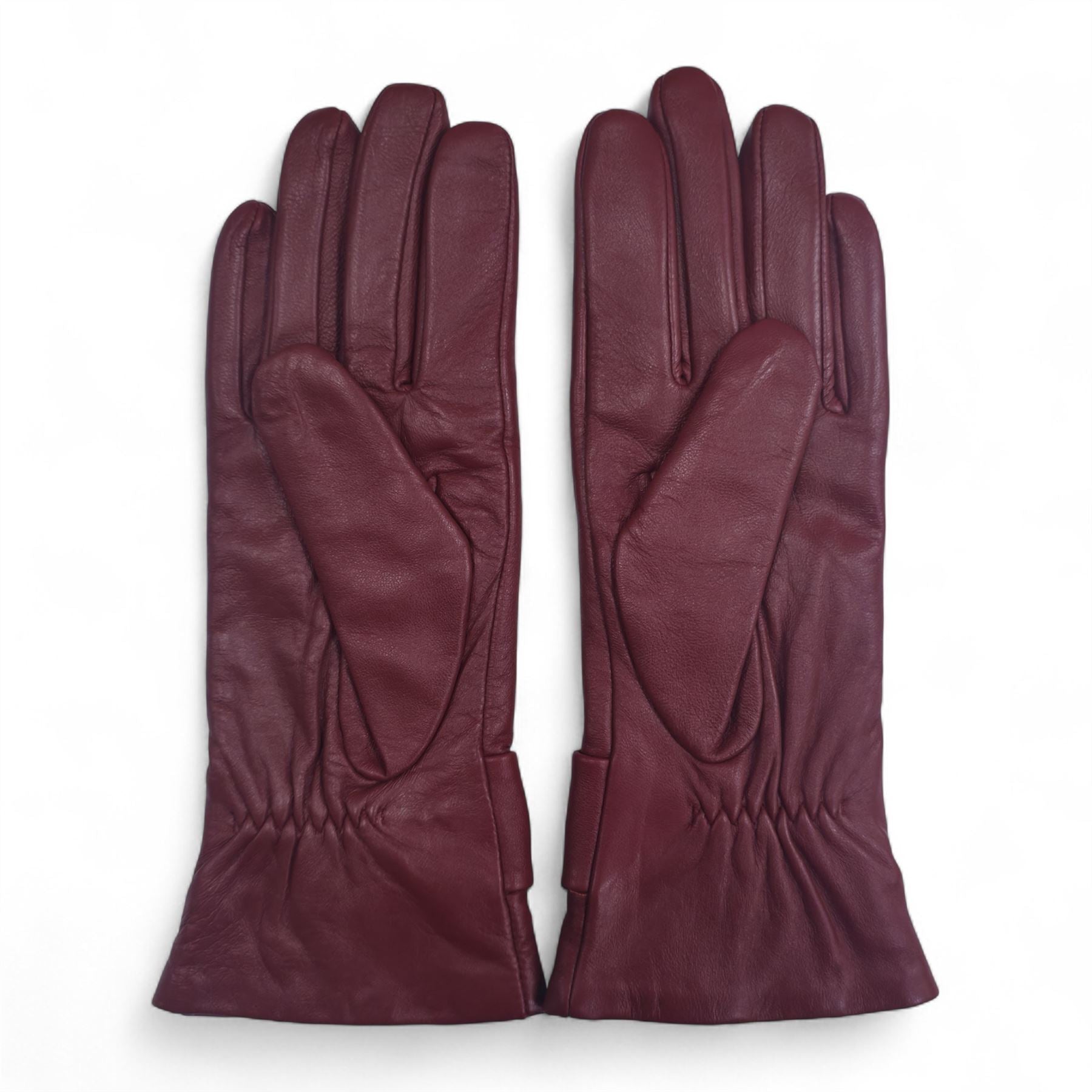 Women's Leather Wool Lined Bow Knot Accent Gloves