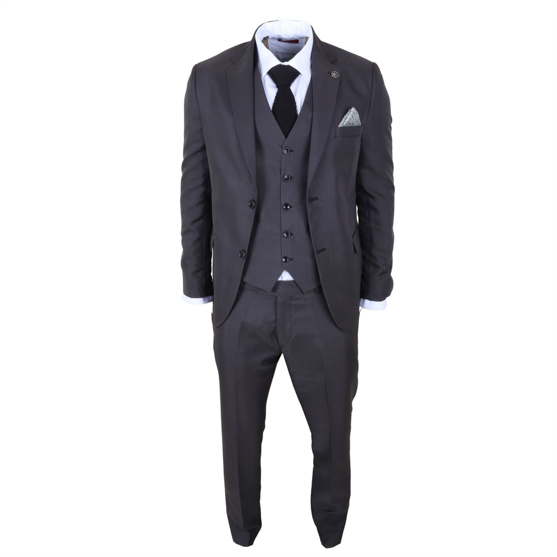 IM51 - Men's Charcoal Check 3 Piece Tailored Fit Suit