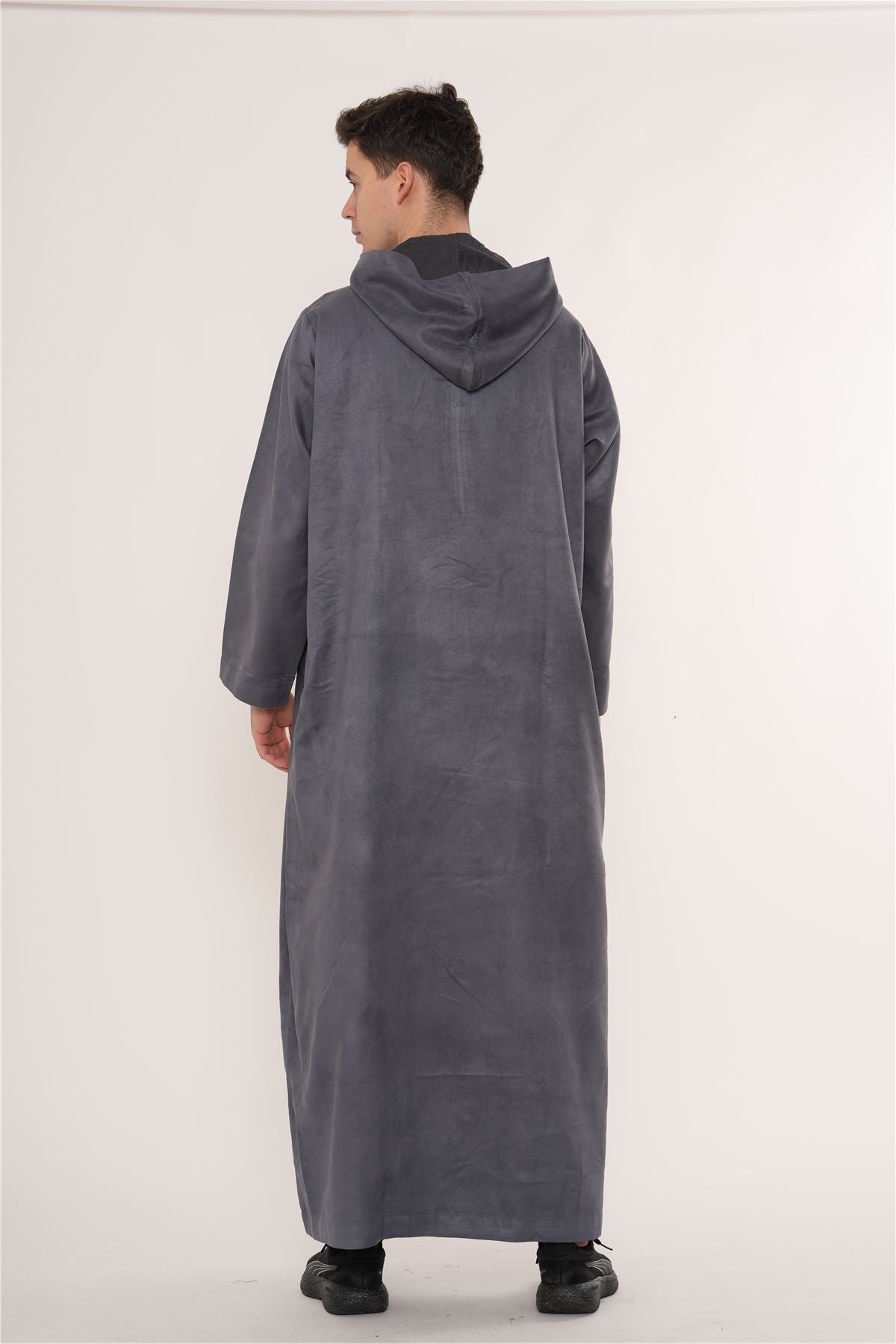 HM12 - Men's Hooded Suede Thobe Emirati Omani Zipped Thobe