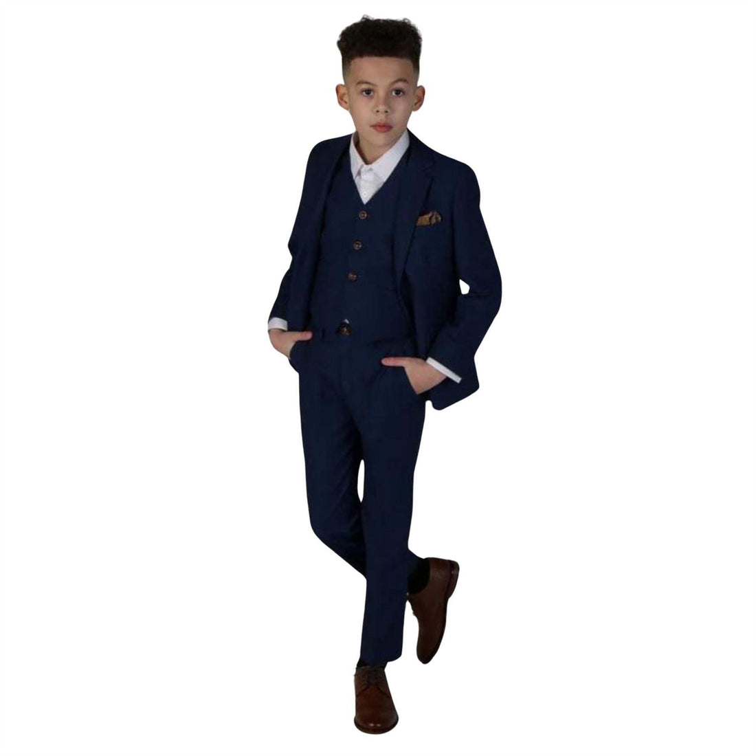 Boys Blue 3 Piece Suit Classic Birdseye Wedding - Knighthood Store