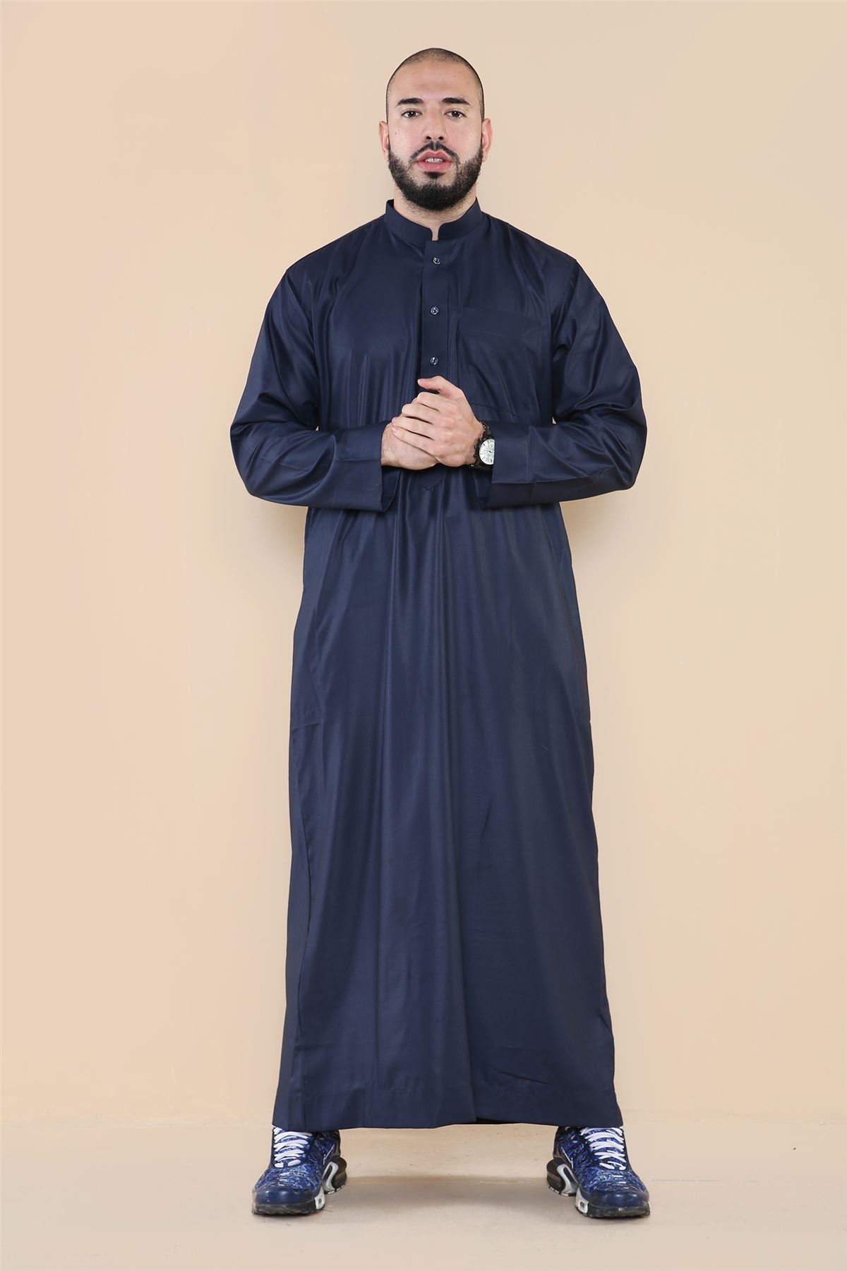 Mens Thobe Jubba Nehru Stand Collar Islamic Clothing Muslim Cotton Kaftan Dress Robe Saudi