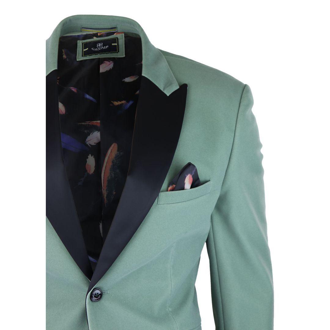 Mens Velvet Blazer Tuxedo Jacket Black Satin Lapel Pastel Blue Pink Green - Knighthood Store