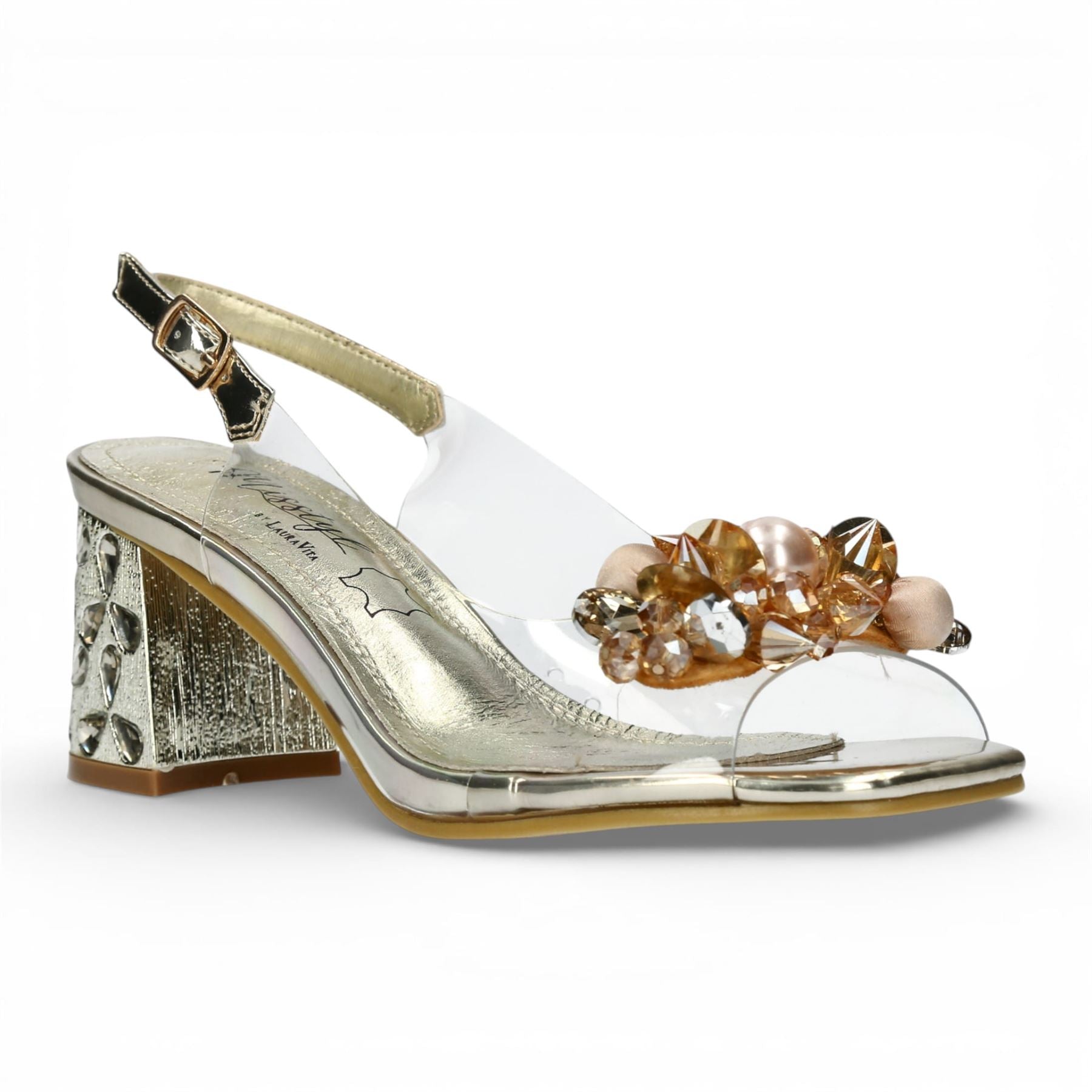 Marlene 12 - Women’s Clear Golden Block Heel Sandals