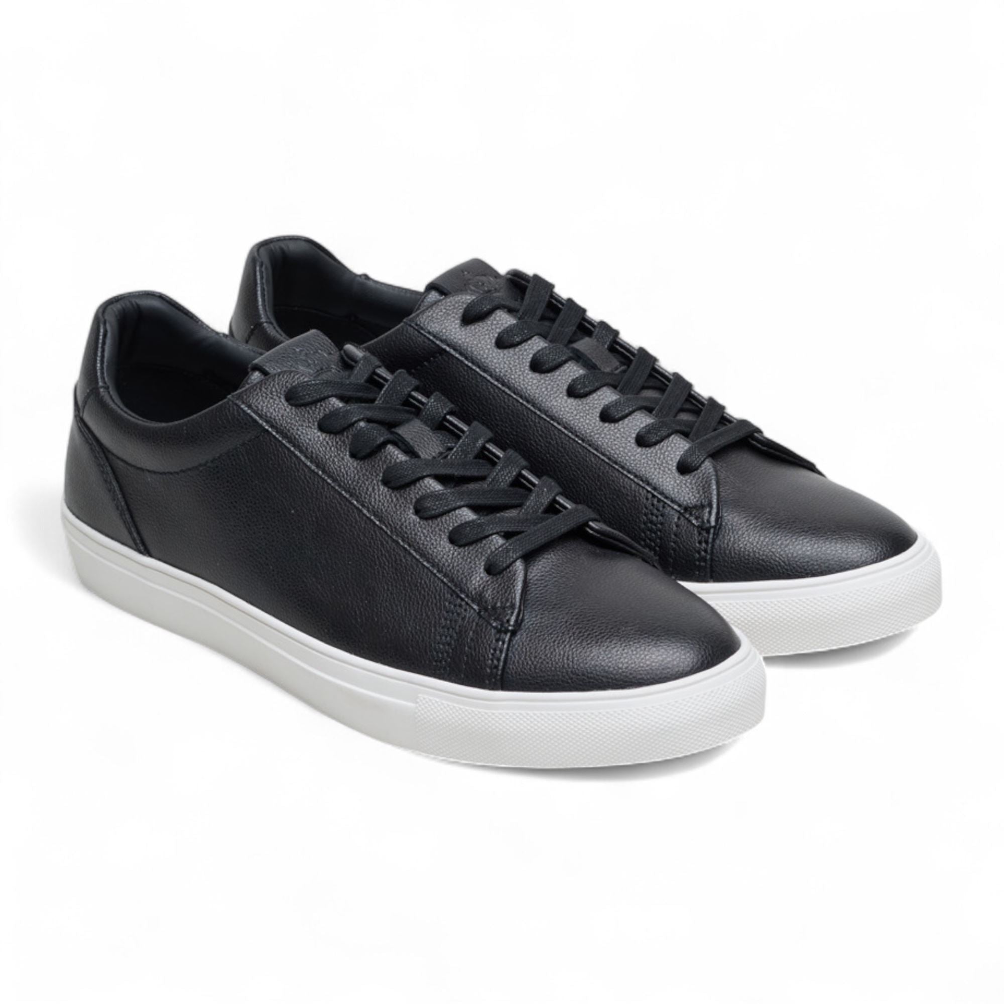 Men’s Black Leather Trainer Lace-Up Casual Sneakers