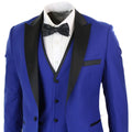 Mens 3 Piece Blue Black Satin Tuxedo Dinner Suit Tailored Fit Wedding Prom Groom - Knighthood Store