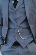 Mens Classic 3 Piece Suit Grey Pocket Chain Wedding Tailored Fit Vintage Formal - Knighthood Store