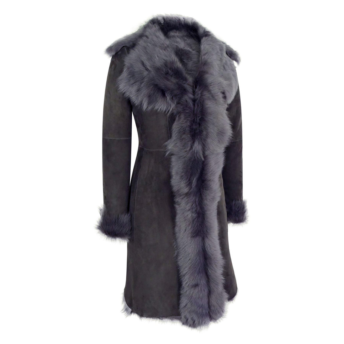 Grey 3/4 Length Ladies Suede Real Luxury Toscana Sheepskin Coat Tailored Fit - Knighthood Store