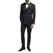 Men's Suit Black 2 Piece Double Breasted Tuxedo