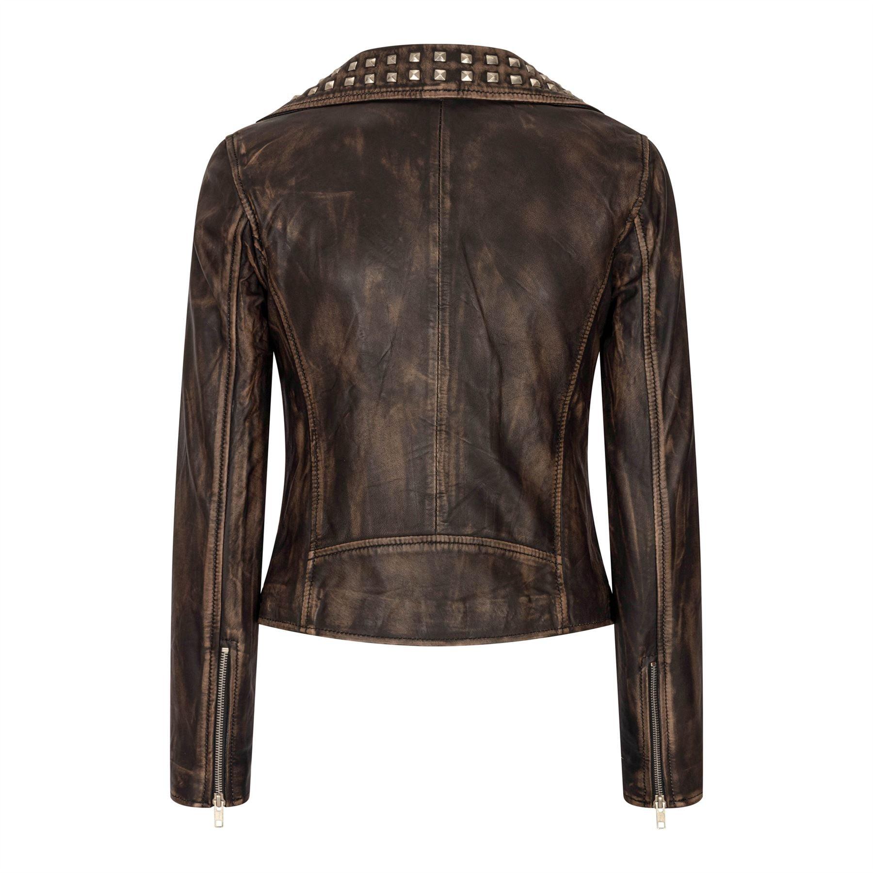 Women's Leather Jacket Cross Zip Studded Moto Brando Biker Coat - Knighthood Store