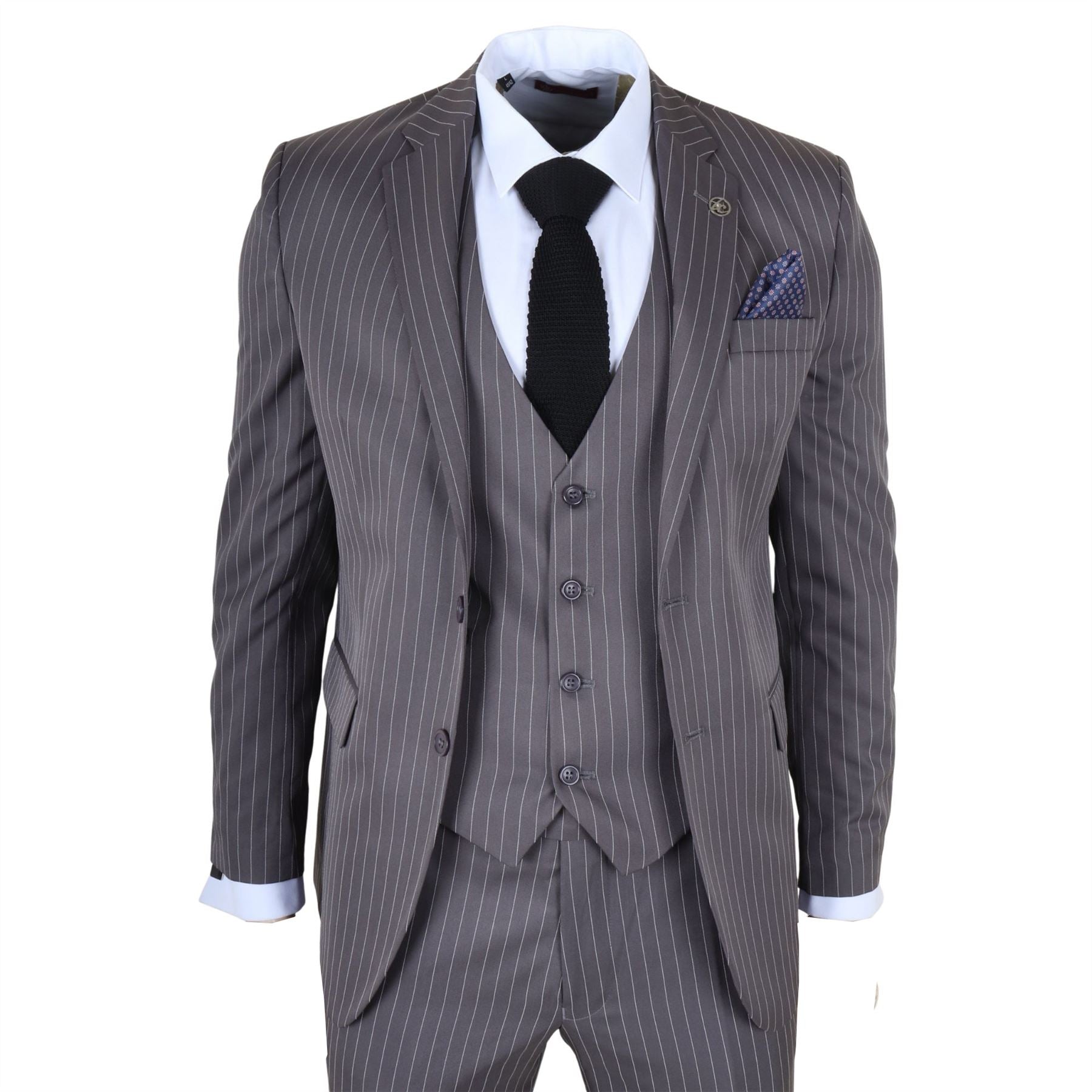 IM44 - Men's Classic Pinstripe 3 Piece Grey Suit