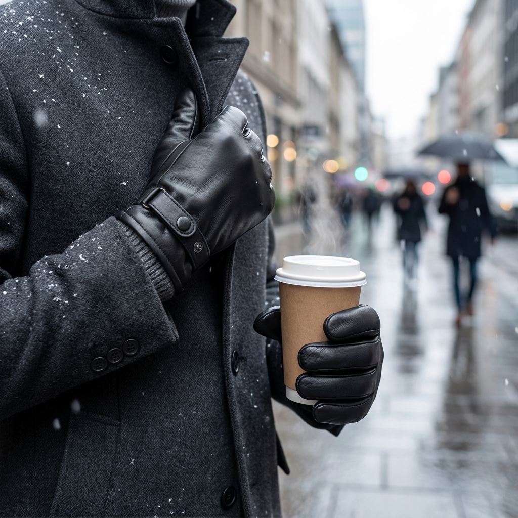 Men’s Genuine Leather Ribbed Knit Cuff Gloves