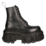 New Rock M-MILI084N-S5 Unisex Black 100% Leather Platform Military Boots - Knighthood Store