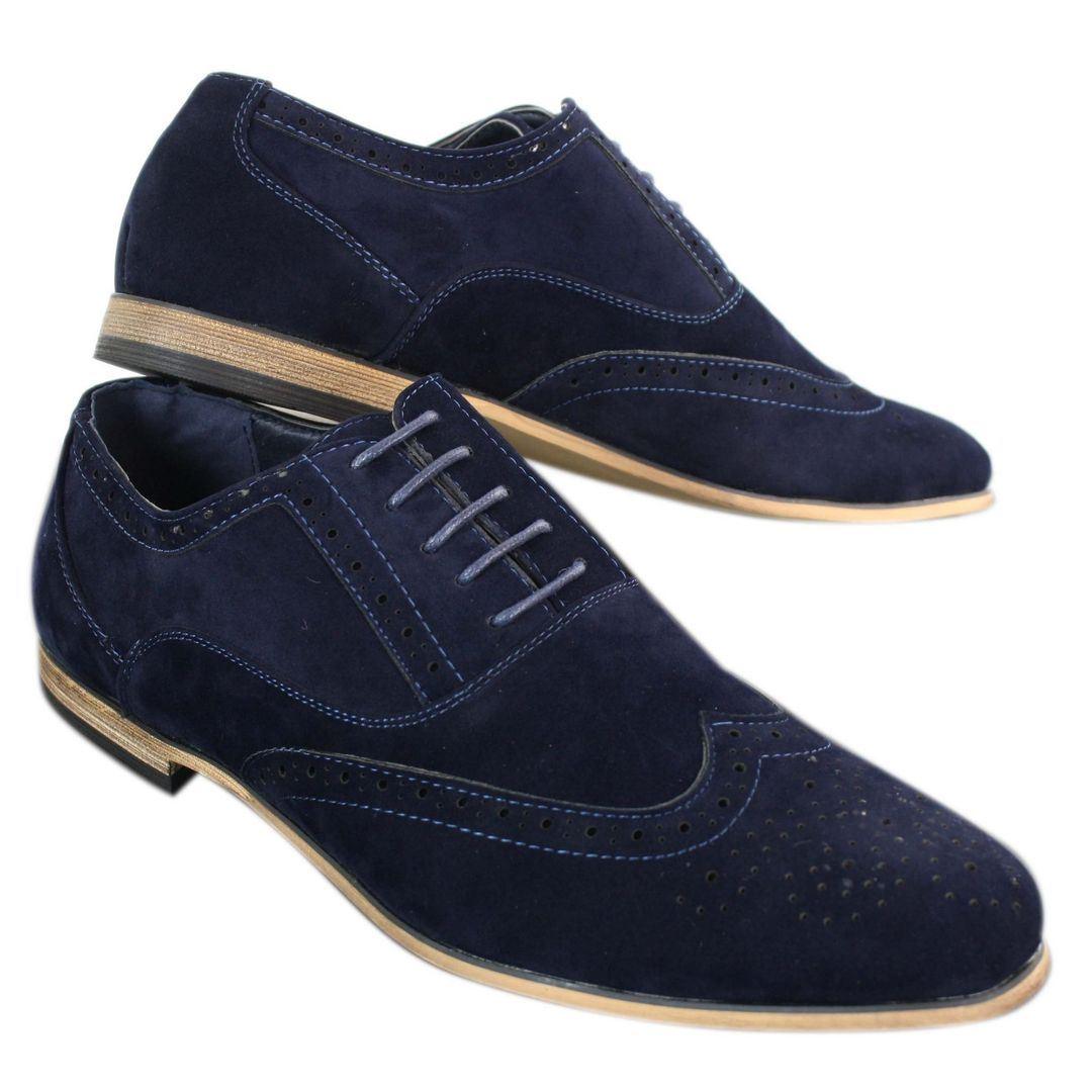 Mens Suede Leather Brogues Smart Casual Red Brown Navy Black Laced Shoes Retro - Knighthood Store