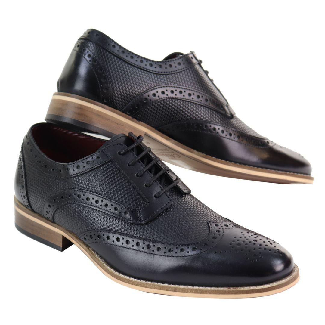 Mens Leather Brogue Shoes Oxford Laced 1920s Gatsby Brown Black Peaky Blinders - Knighthood Store