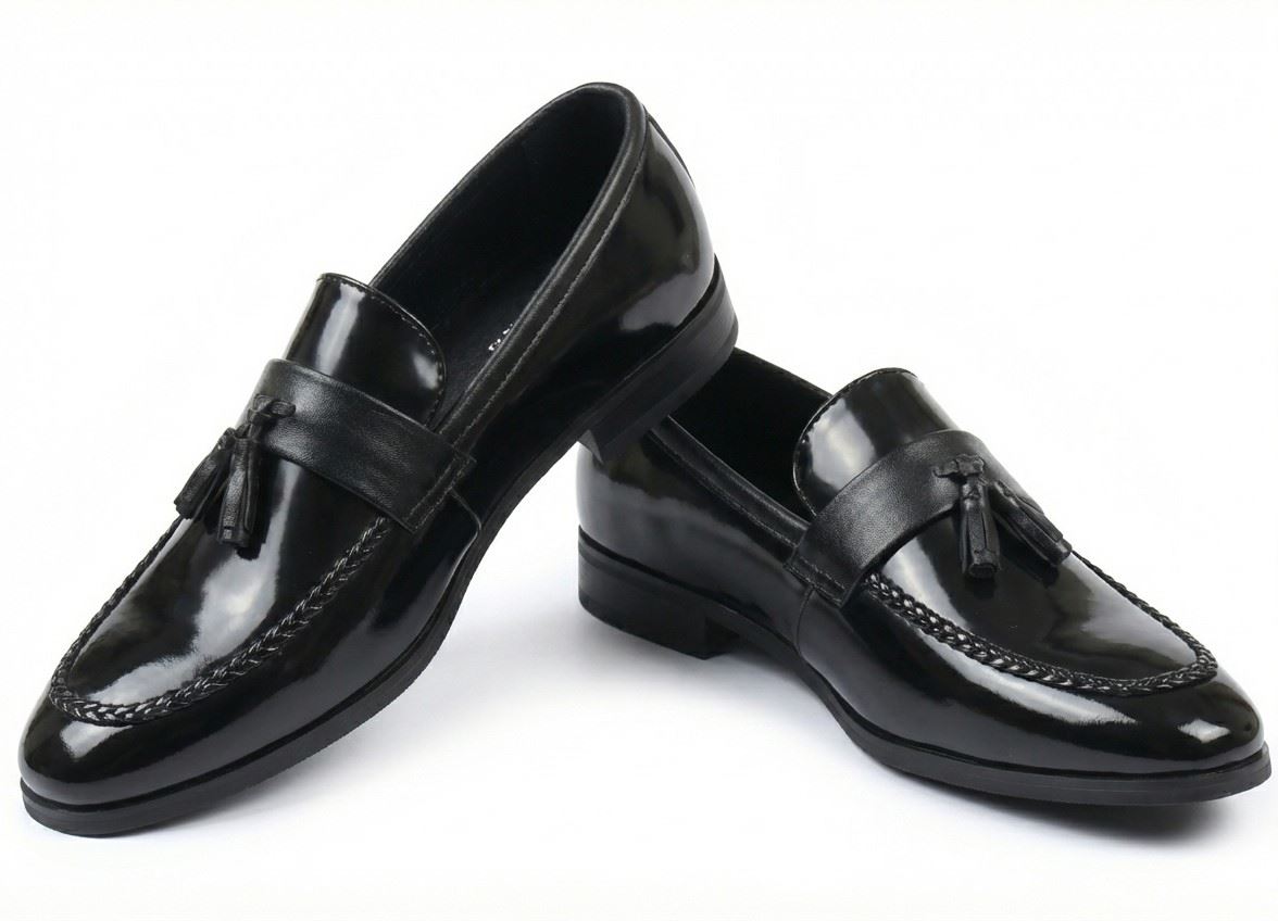 Men's Tassel Loafers High-Gloss Slip-On Moc Toe Formal Dress Shoes
