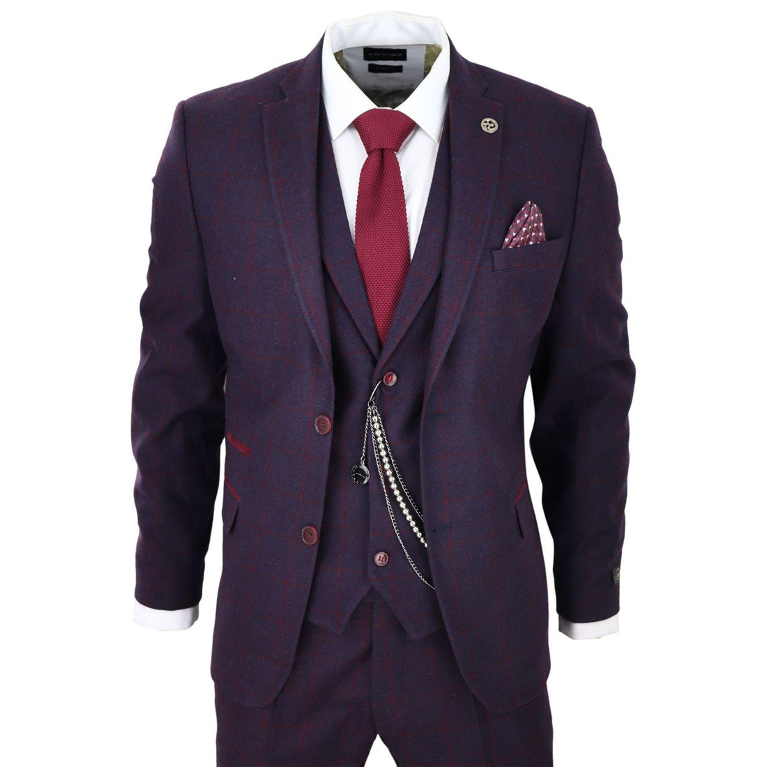 Men's 3 Piece Suit Wool Tweed Plum Wine Check 1920s Gatsby Formal Dress Suits - Knighthood Store