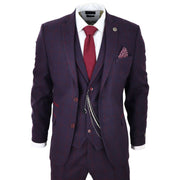 Men's 3 Piece Suit Wool Tweed Plum Wine Check 1920s Gatsby Formal Dress Suits