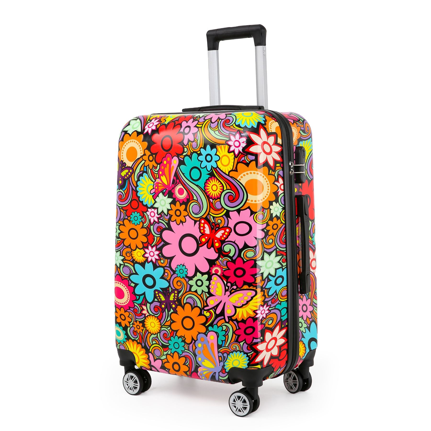 Hard Shell Suitcase Flower Heart Printed Luggage Travel Bag