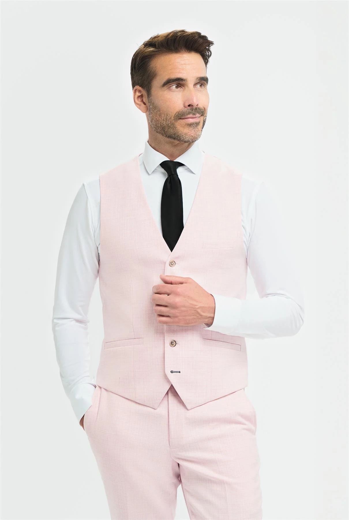 Men's Suit 3 Piece Pink Tailored Fit Wedding Prom Classic