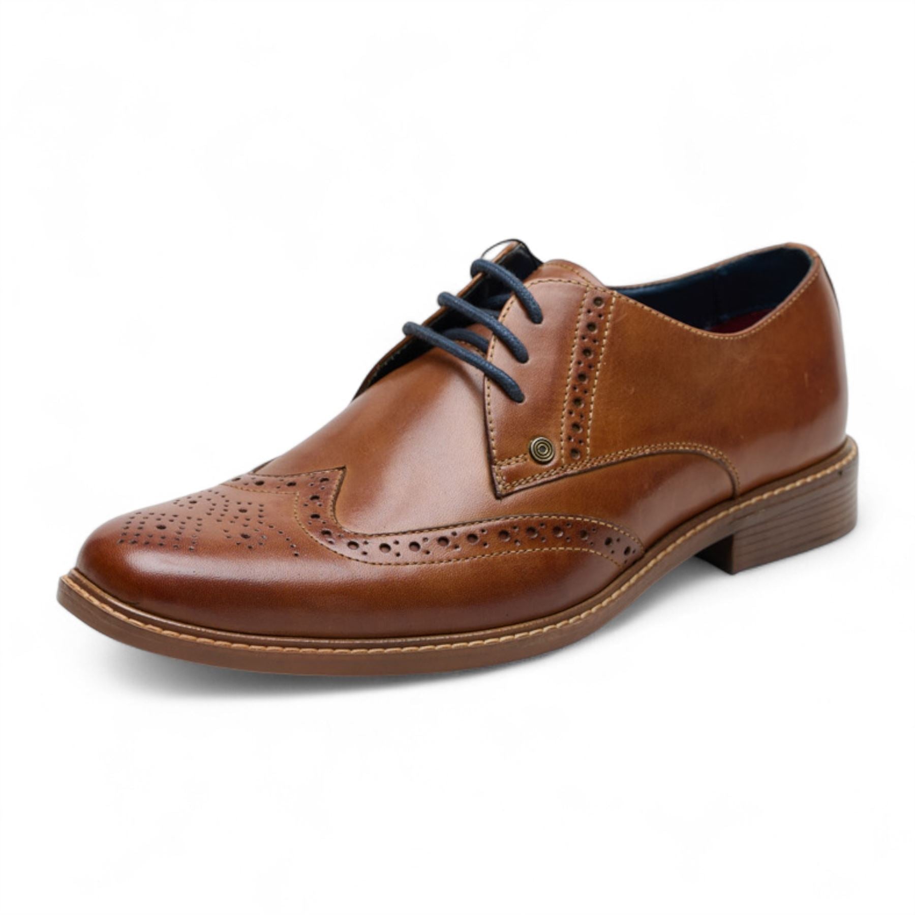 Men's Tan Leather Wingtip Oxford Brogue Dress Shoes