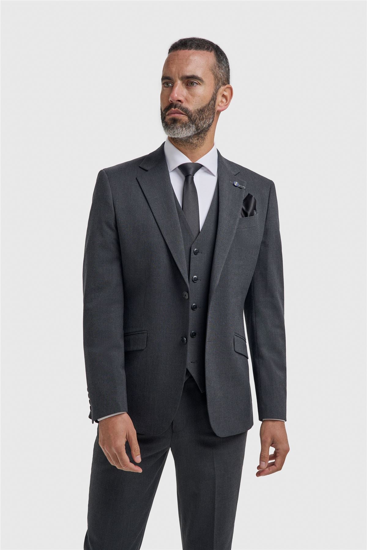 Malibu - Men's Charcoal Textured Grey 3 Piece Suit