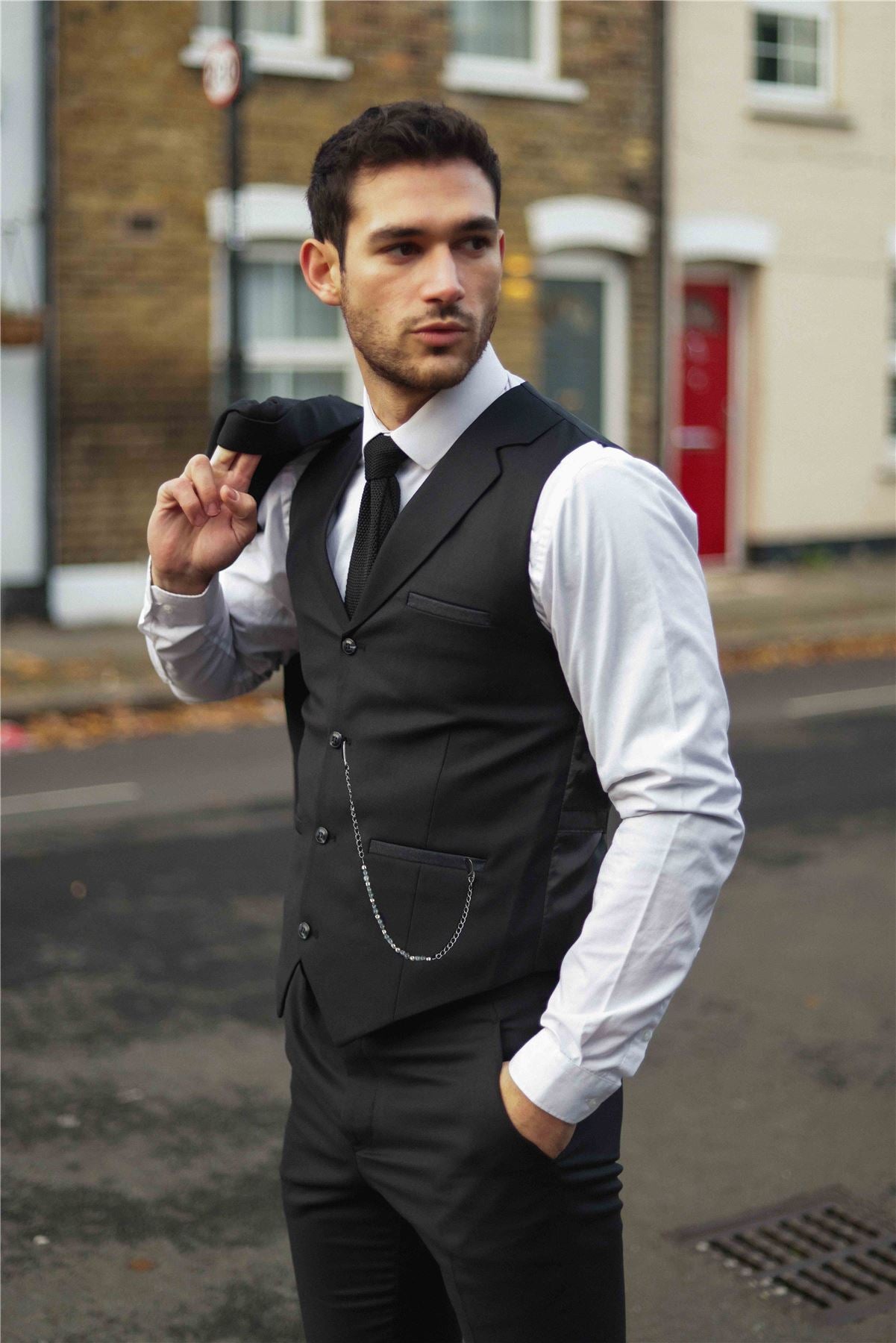 TruClothing James Men 3 Piece Black Suit