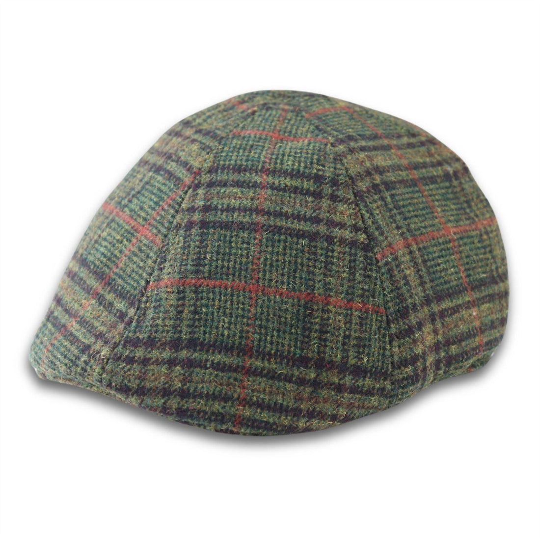 Men's Duckbill Cap Wool Blend Tweed Olive Green Check Gatsby Peaked Ivy 6 Panel Hat - Knighthood Store