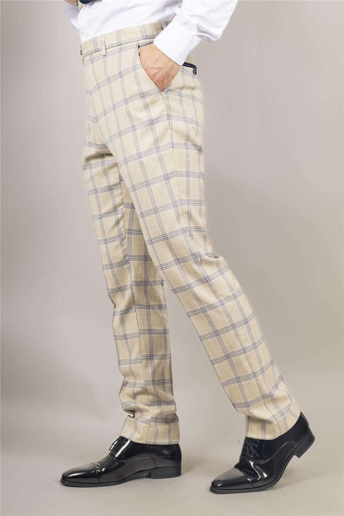 Men's Trousers Beige Checked Casual Formal Pants - Knighthood Store