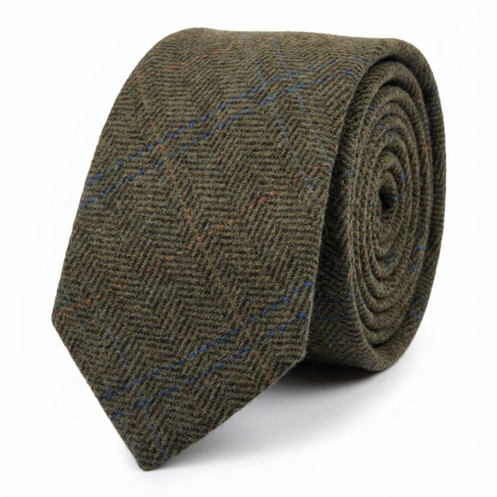 Men's Wool Blend Herringbone Plaid Tweed Tie