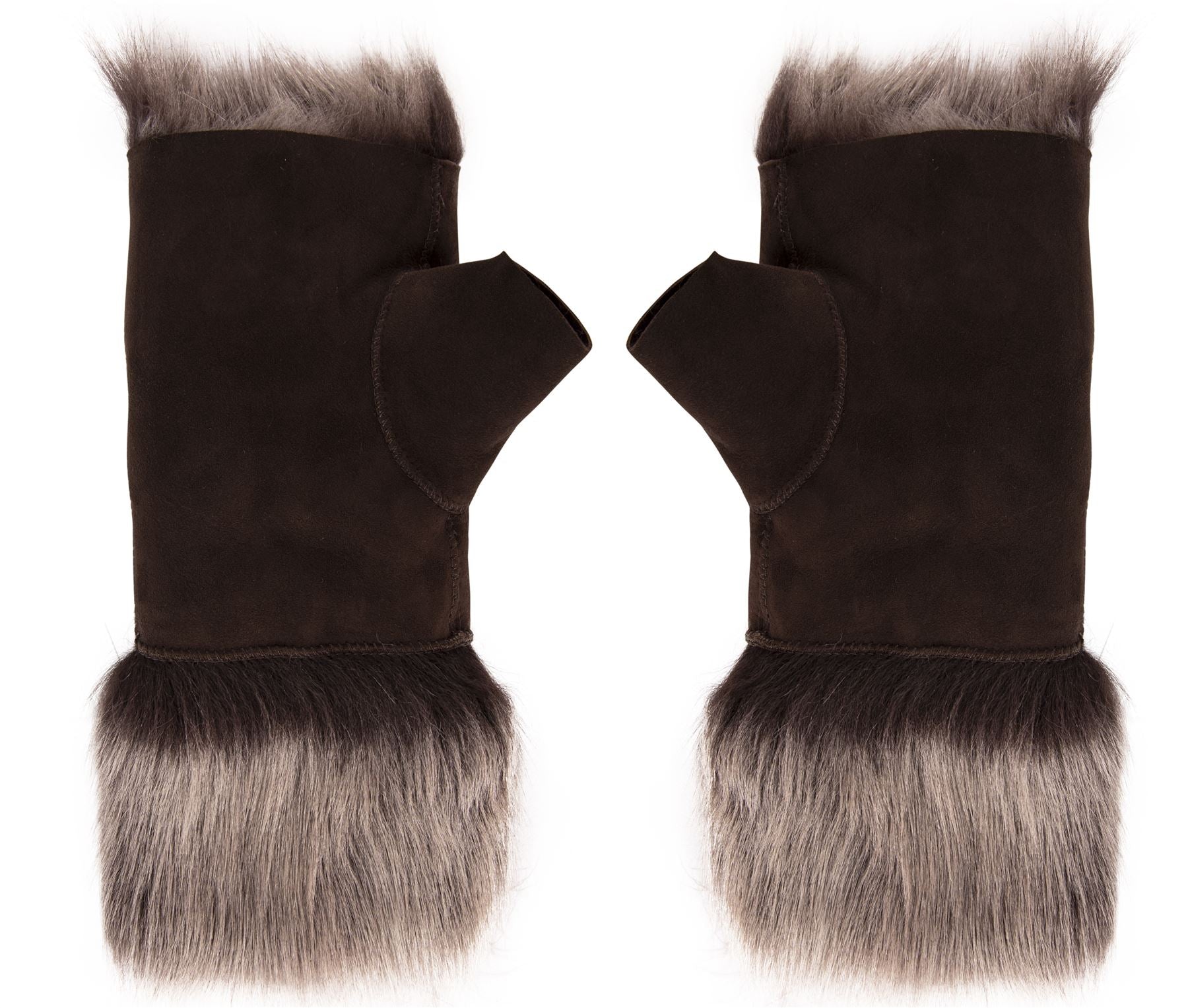 Women’s Suede Leather Shearling Lined Fingerless Gloves