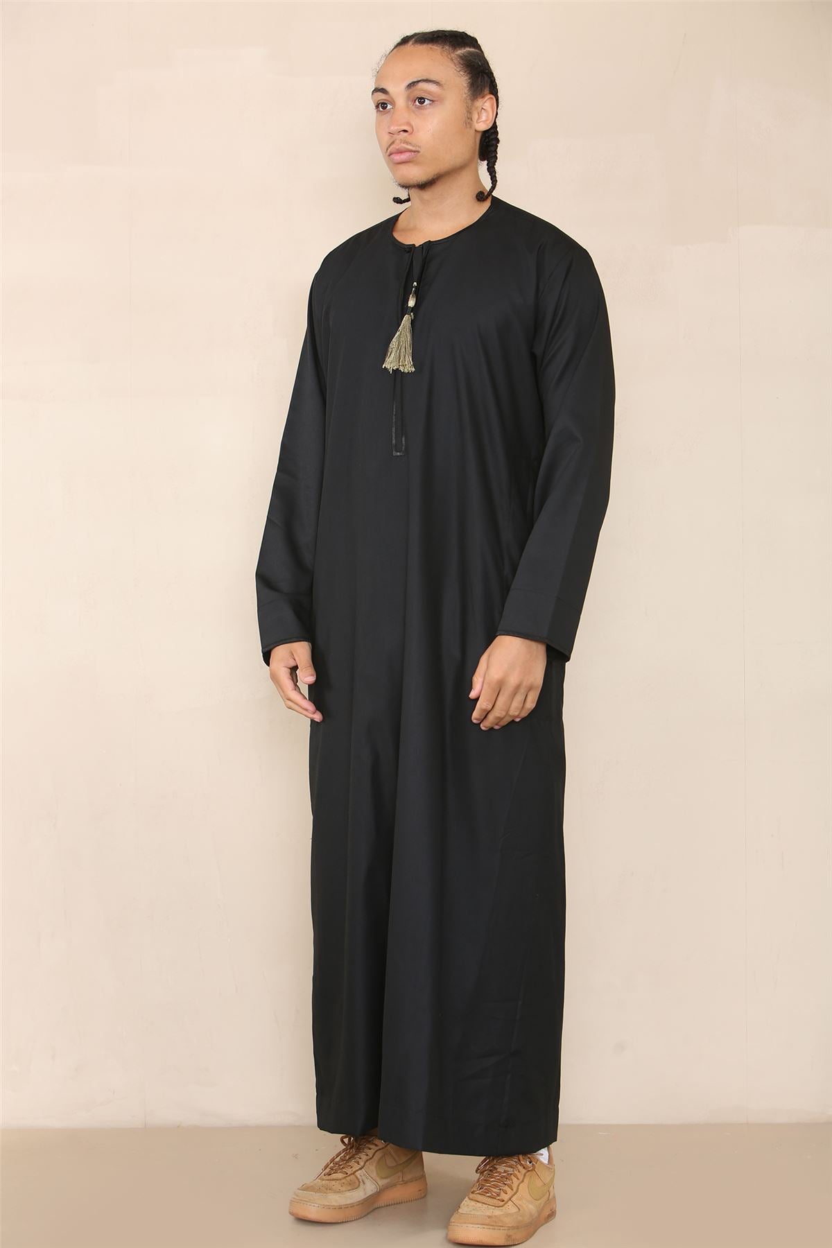 Mens Thobe Jubba Islamic Clothing Muslim Kaftan Emirati Omani Robe Arab Tassel
