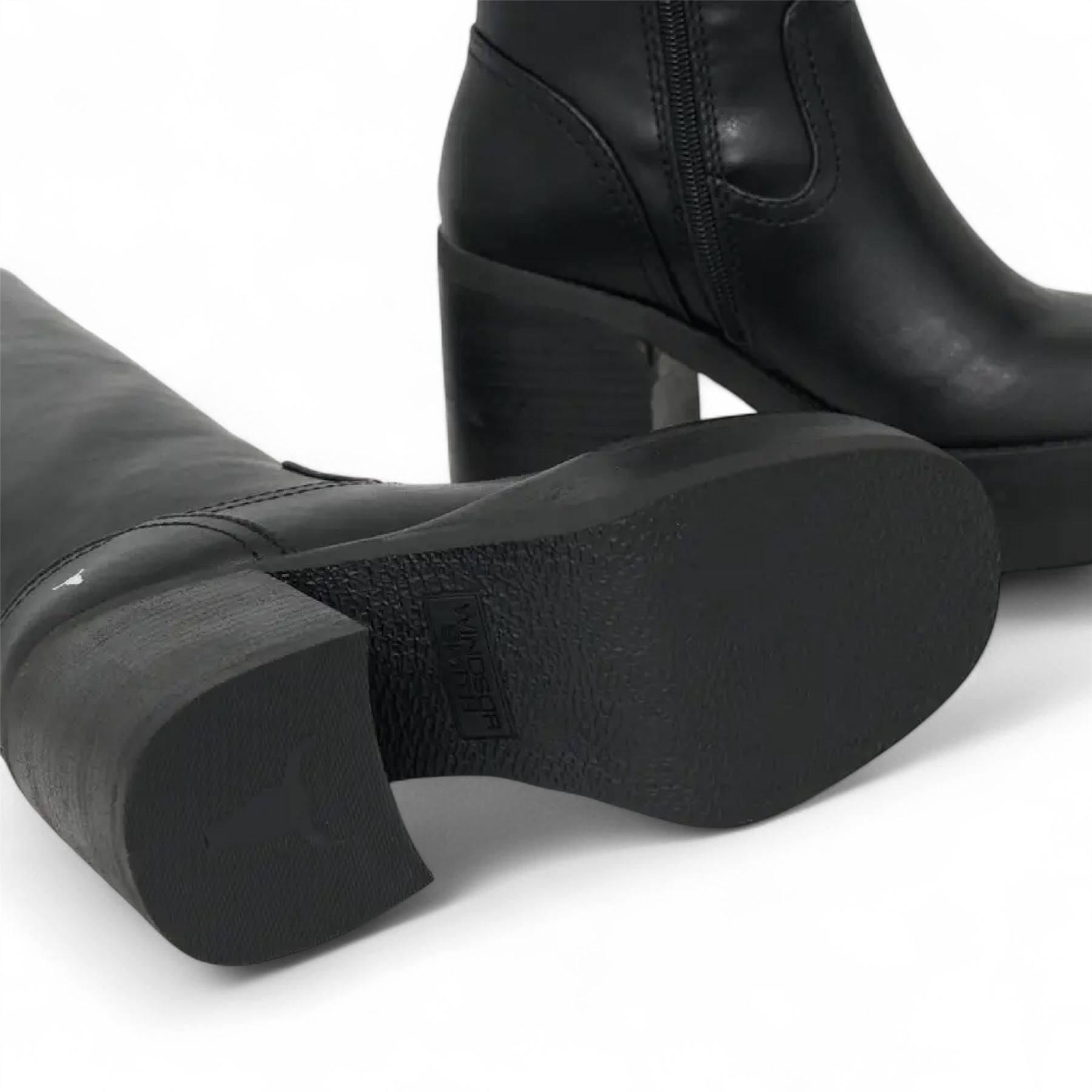 Niche - Women's Black Faux Leather Knee-High Platform Boots