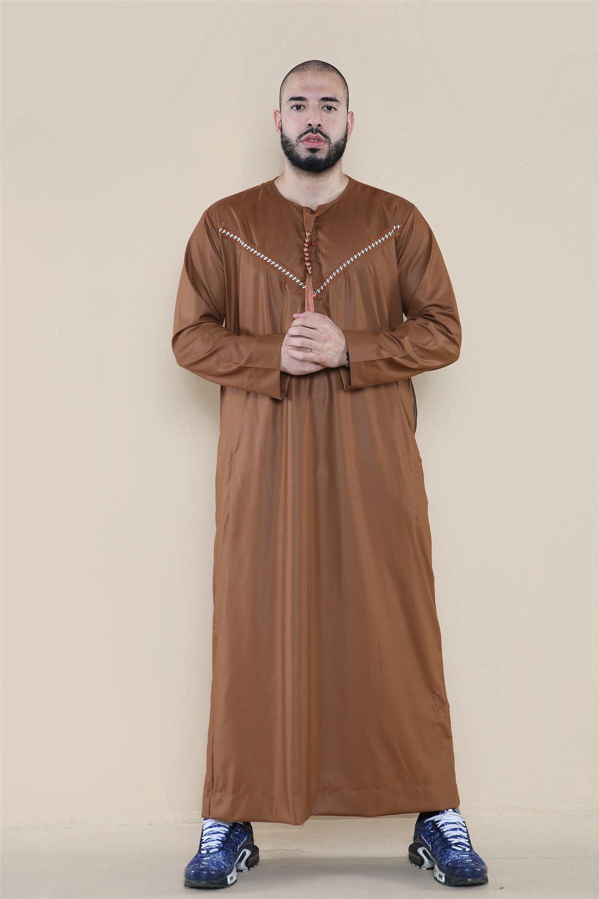 Mens Thobe Jubba Islamic Clothing Muslim Kaftan Emirati Omani Robe Casual Cotton