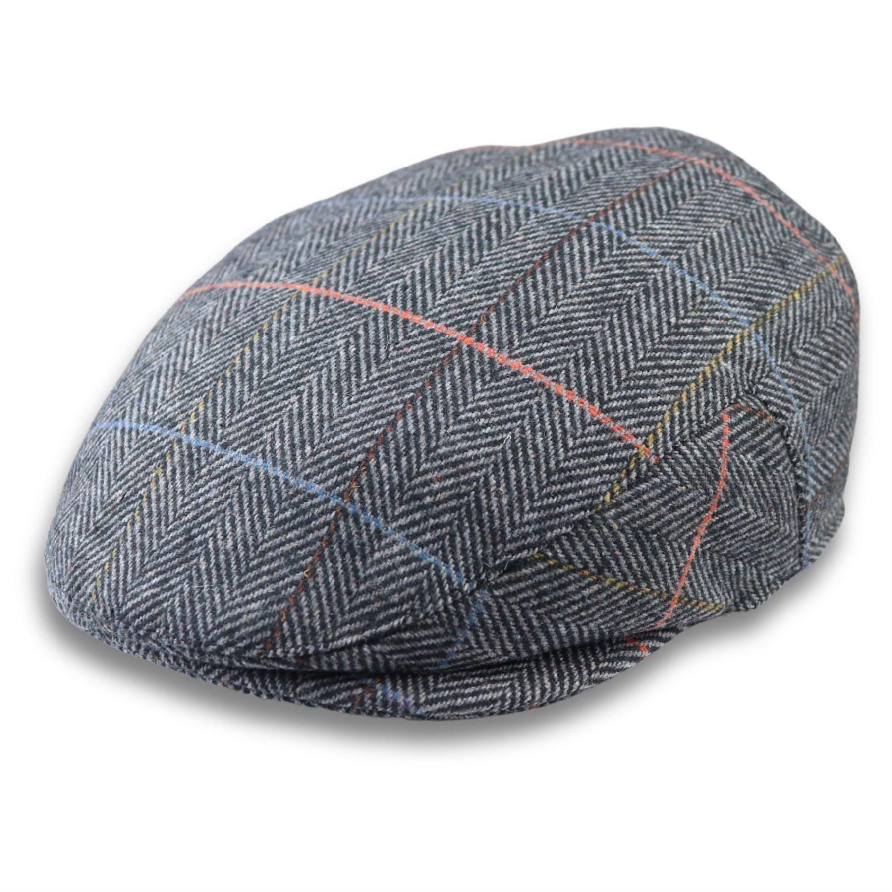 Men's Flat Cap Wool Blend Tweed Herringbone Check Gatsby Ivy Del Boy Newsboy Hat - Knighthood Store