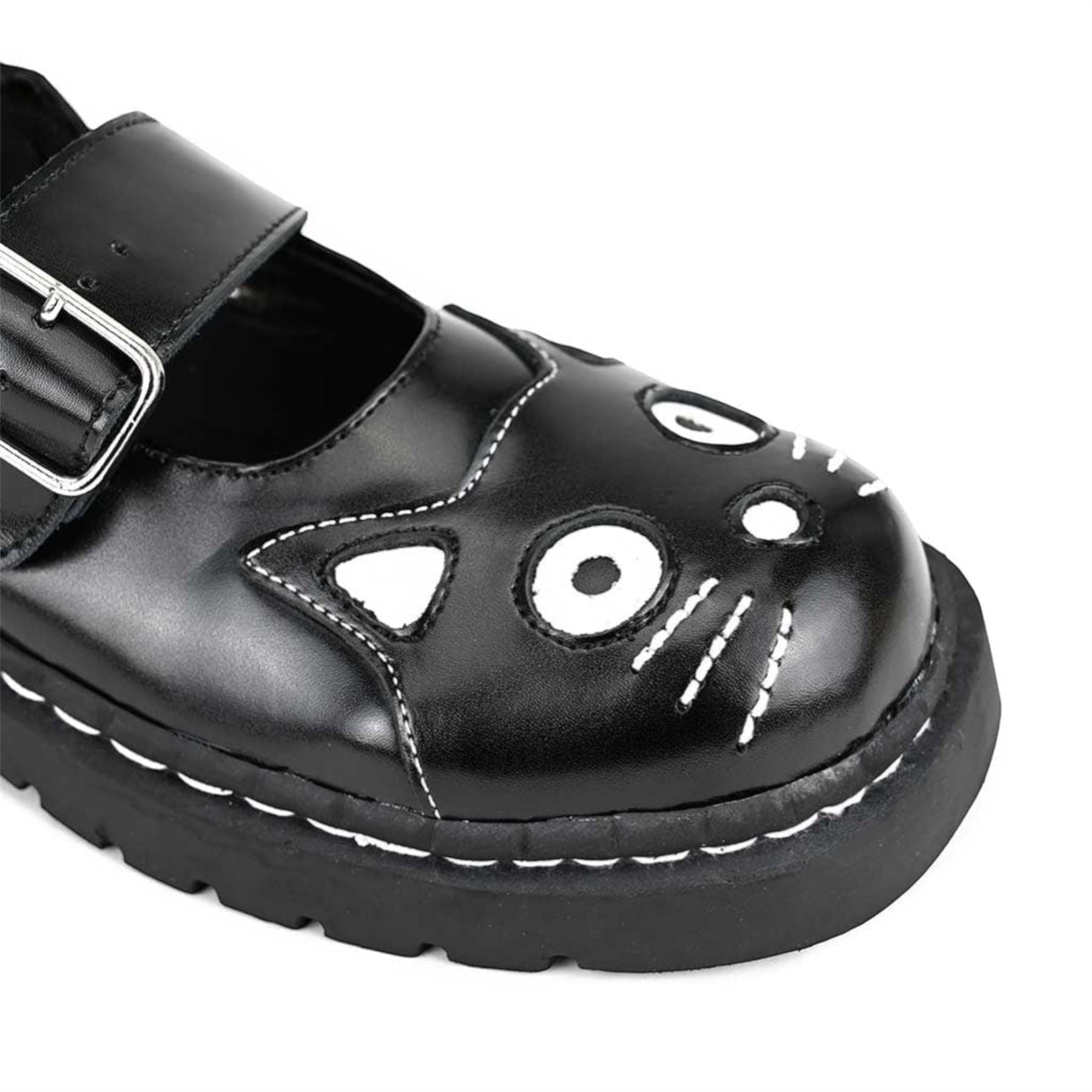 Women's Mary Jane Kitty Black Leather Platform Goth Shoes