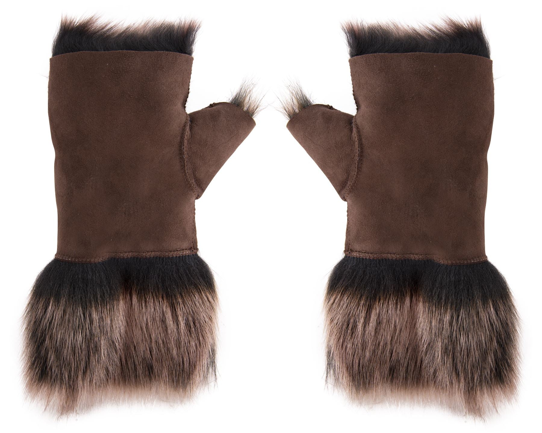 Women’s Suede Leather Shearling Lined Fingerless Gloves